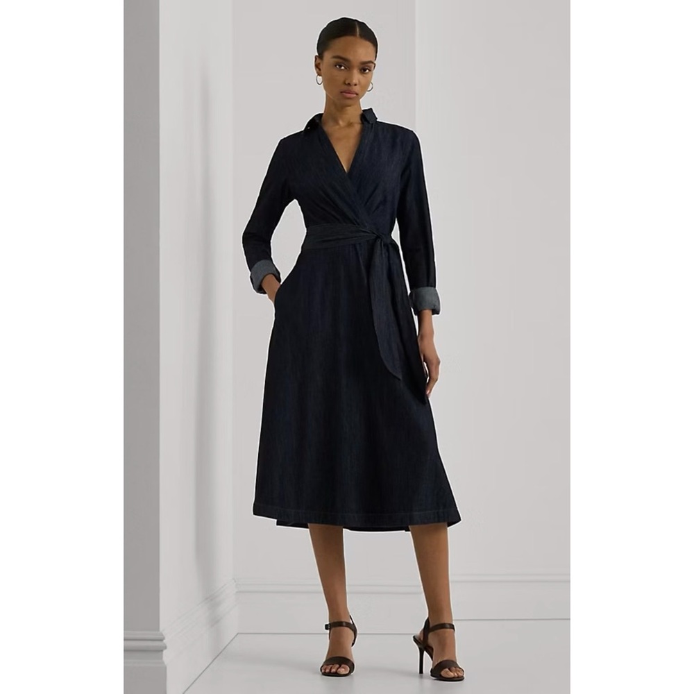 Ralph Lauren Navy Wrap Midi Dress